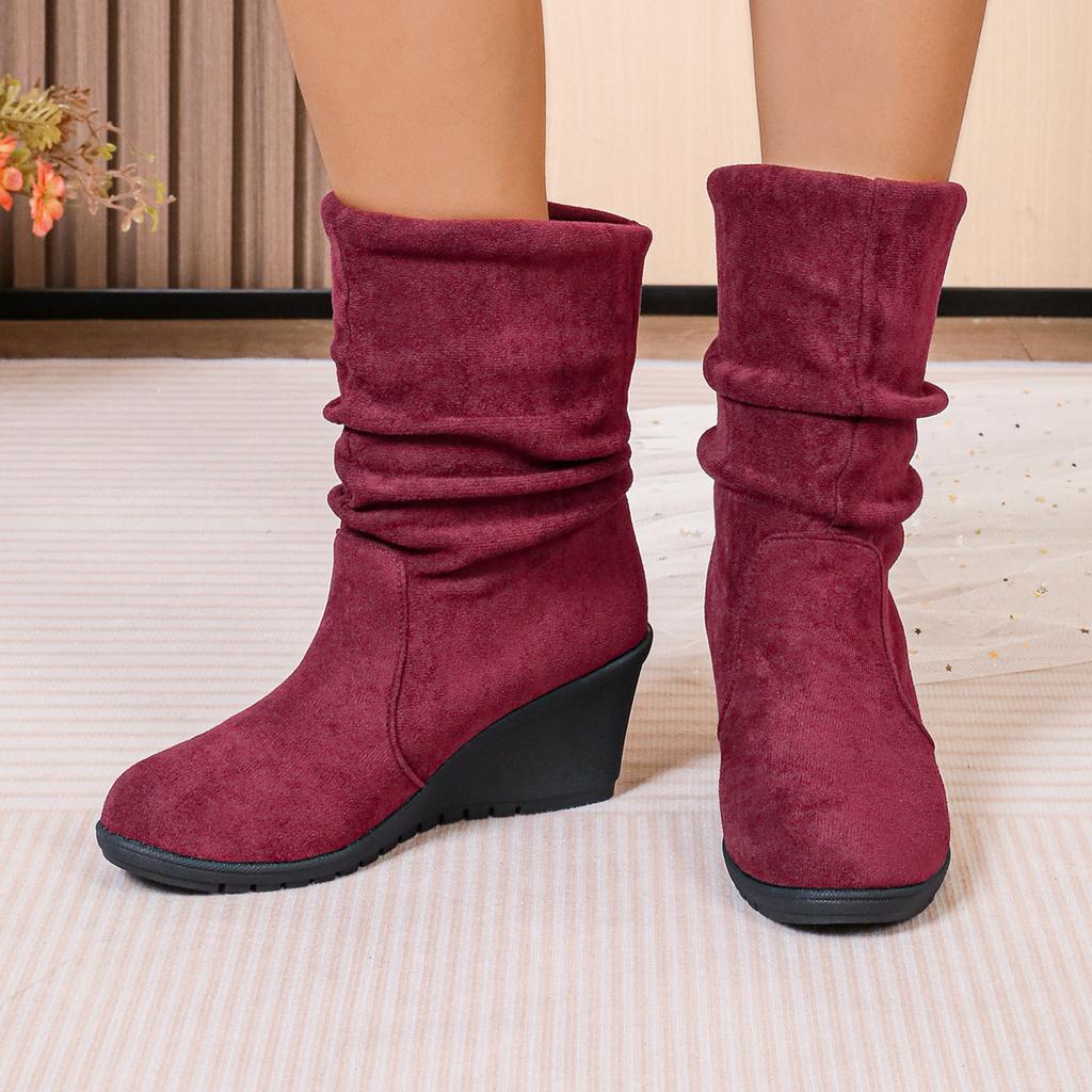 Women Wedges Boots Winter Fashion Casual Shoes for Women Elegant High Heels Round Toe Platform Solid Color Boots
