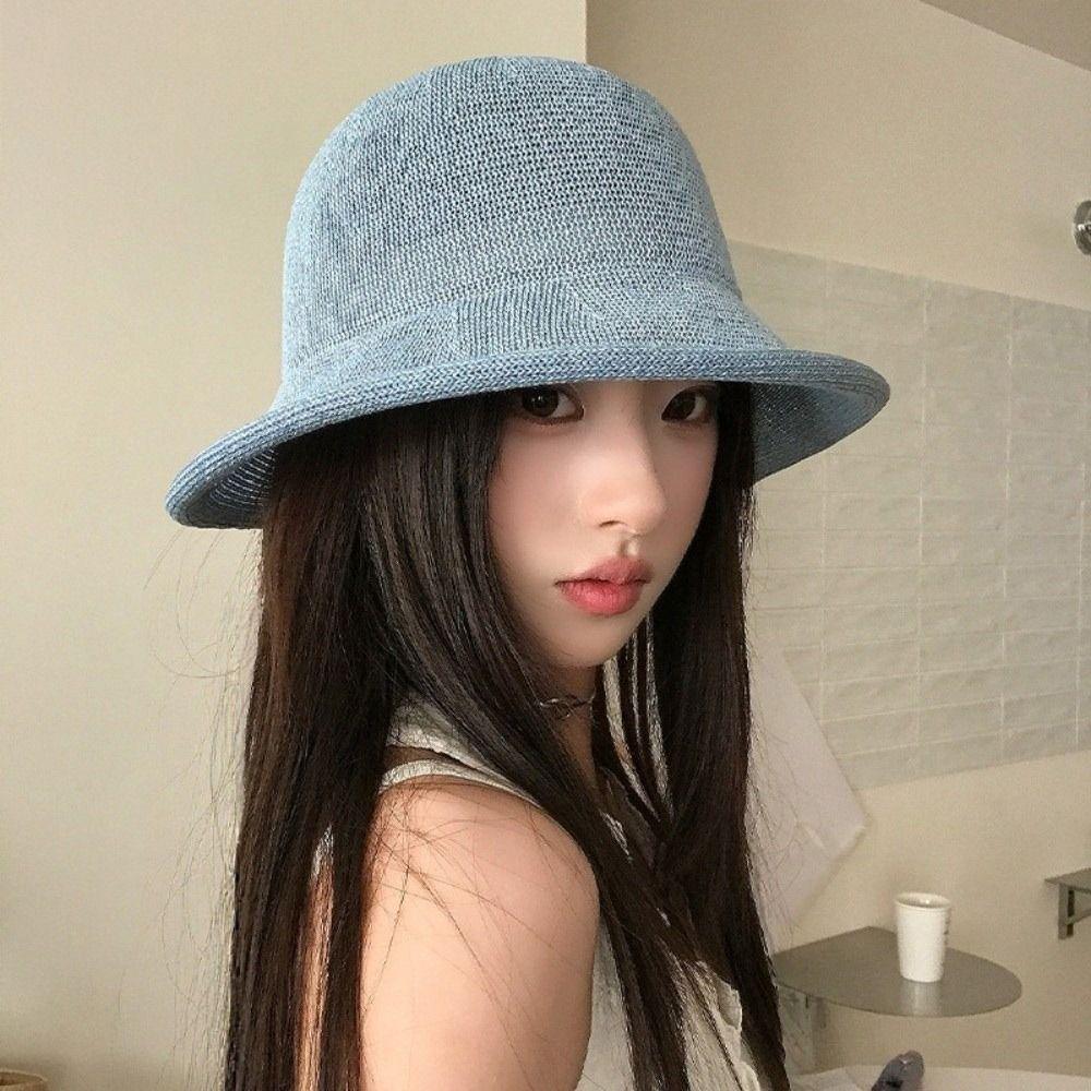 Knitted Women Bucket Hat Rolled Edge Sun Hat Fashion Basin Hat Outdoor Beach Vacation Wear