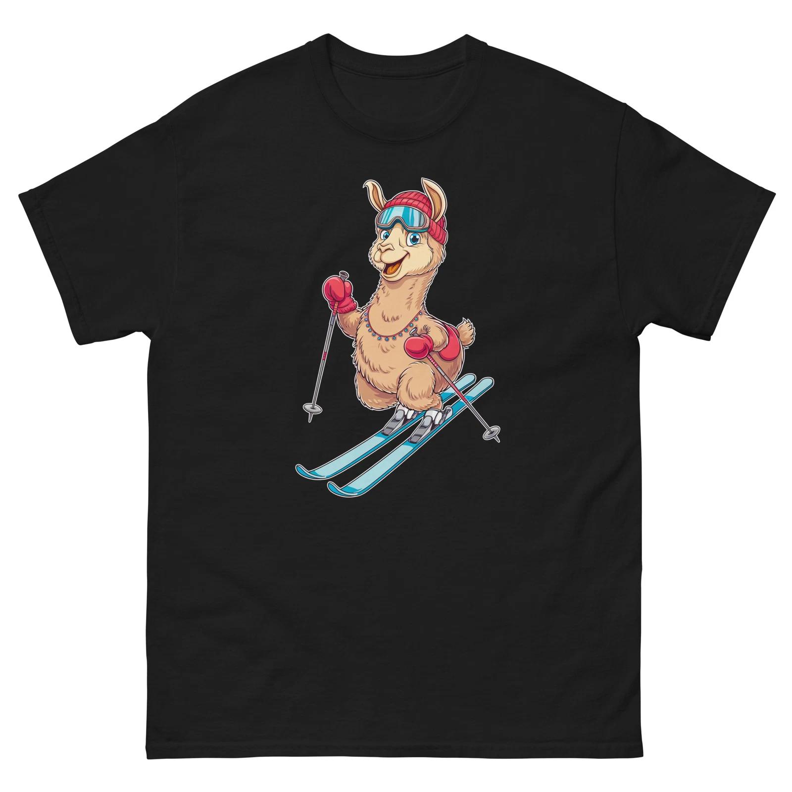 Llama Skiing Skier Fun Cartoon Ski Shirt T-Shirt 4XL