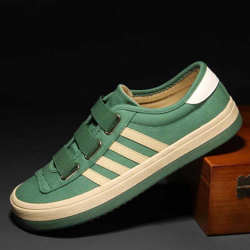 Elastic Band Canvas Men's Vulcanized Shoes Brand New Joker Simple Loafers Lazy Wear-resisting Trend Designer Flats