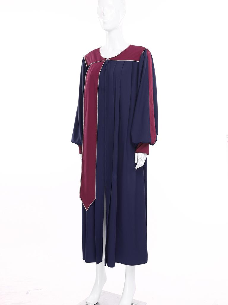 Womens Choir Performance Gown Color Block V Neck Puff Sleeves Split Front Zipper Design Flowy Stage Costume for Worship Events