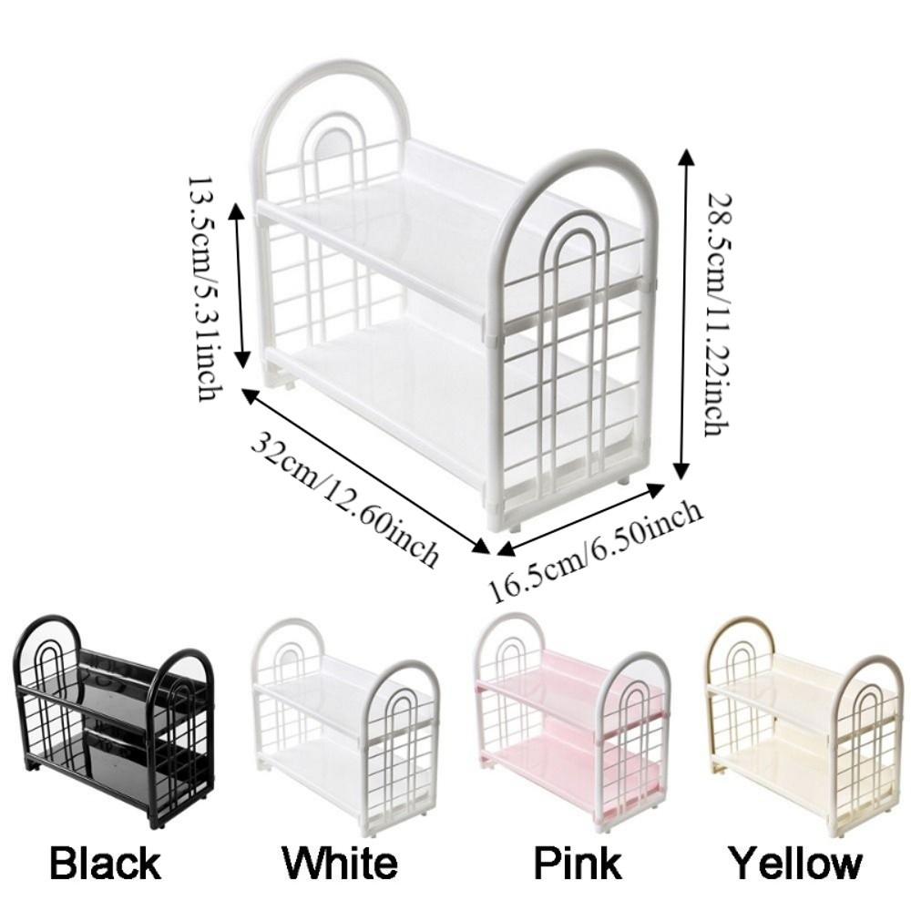 Plastic Double Layer Storage Rack Space Saving Desktop Organizer Shelf Hollow Out Organizer  Office