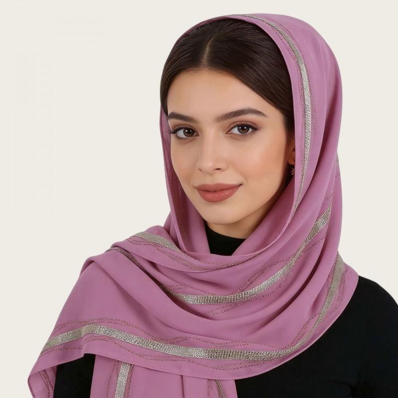 Womens Lightweight Chiffon Scarf With Pearl Embellishment Ethnic Print Wrap Shawl UV Protection Cover Head Accessory Daily Wear Travel