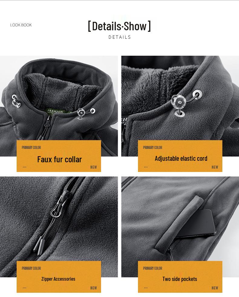 Men's Trendy Fleece Hooded Jacket: Warm, Thick, Casual Outdoor Coral Fleece for Autumn and Winter.