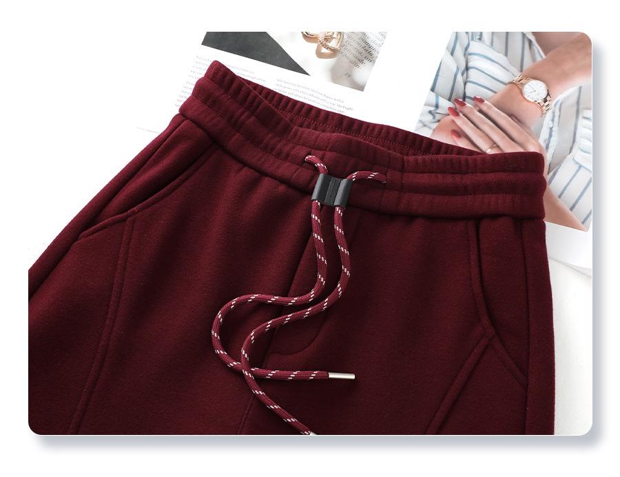 Ankola Women's Red Fleece-Lined Straight-Leg Banana Pants - Autumn/Winter 2024 Casual Style