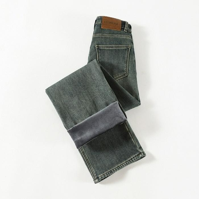 

Модные цементно-серые узкие джинсы клеш женские осенне-зимние стройнящие плюс бархат утолщенные маленькие прямые брюки XS серый