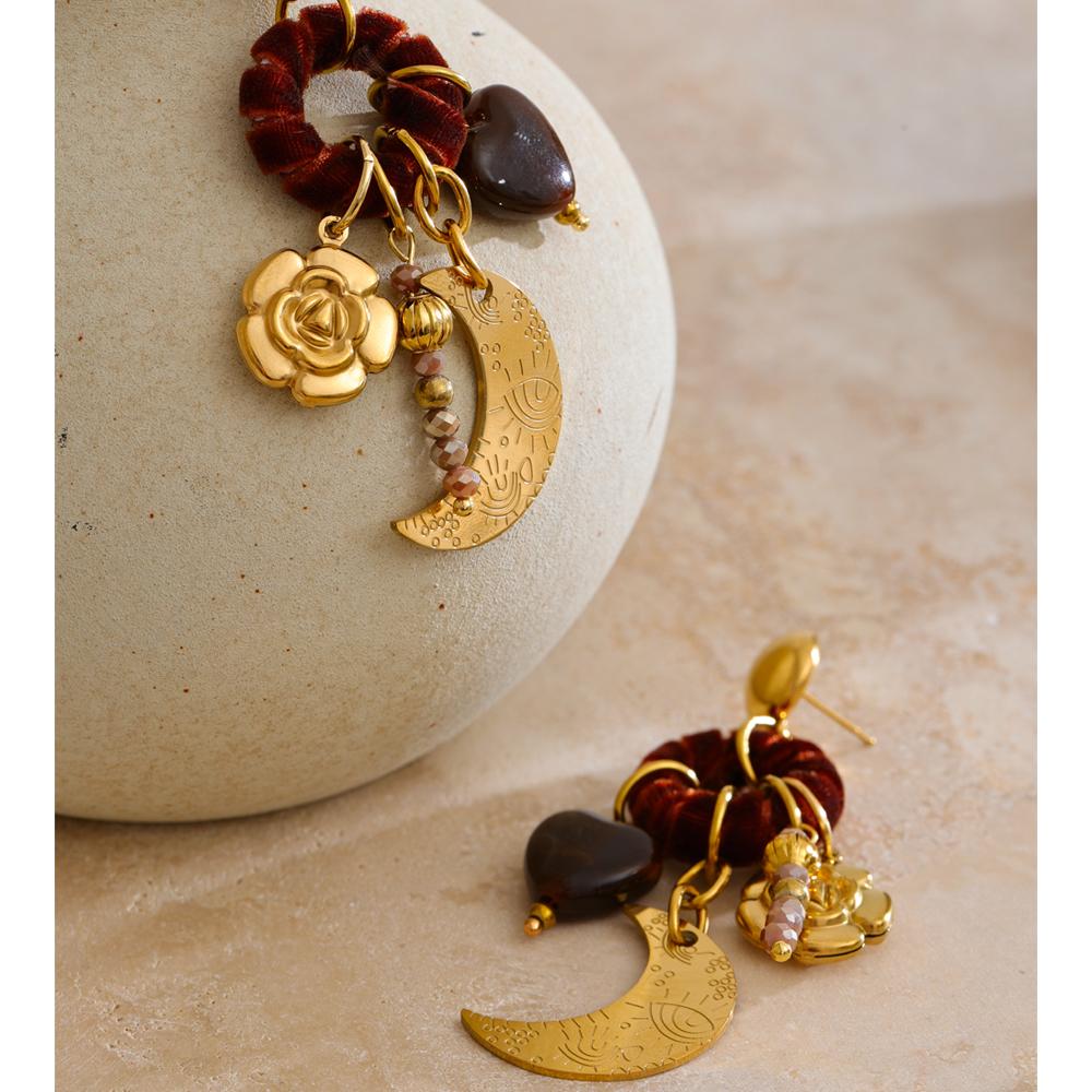 Yhpup Vintage Autumn Winter Handmade Drop Dangle Earrings 2025 Stainless Steel Golden Fashion Flower Moon Charm New Gift Jewelry