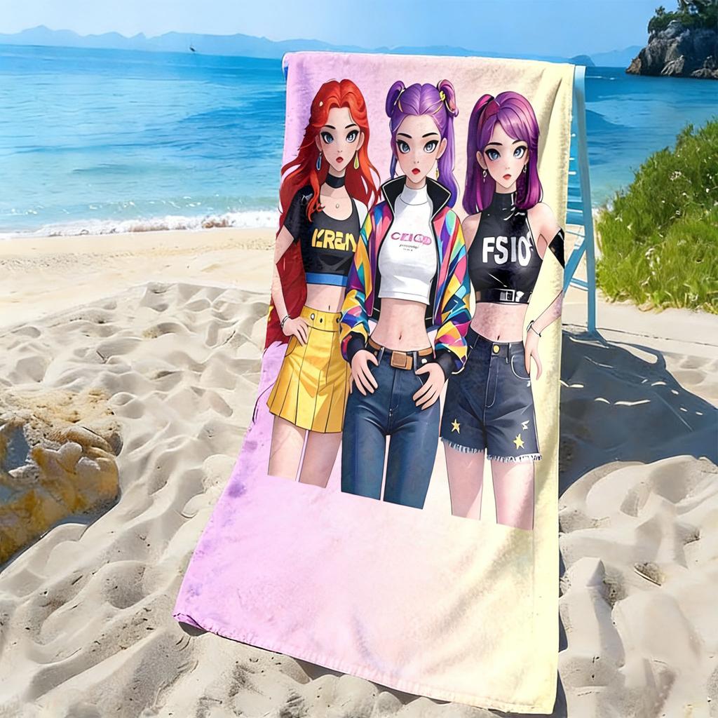 1 Stück K-Pop Pink-Lila Strandtuch Mode Mädchen Design Super Starke Wasseraufnahme Geeignet für Sommerstrände Yoga Fitnessstudio Zuhause