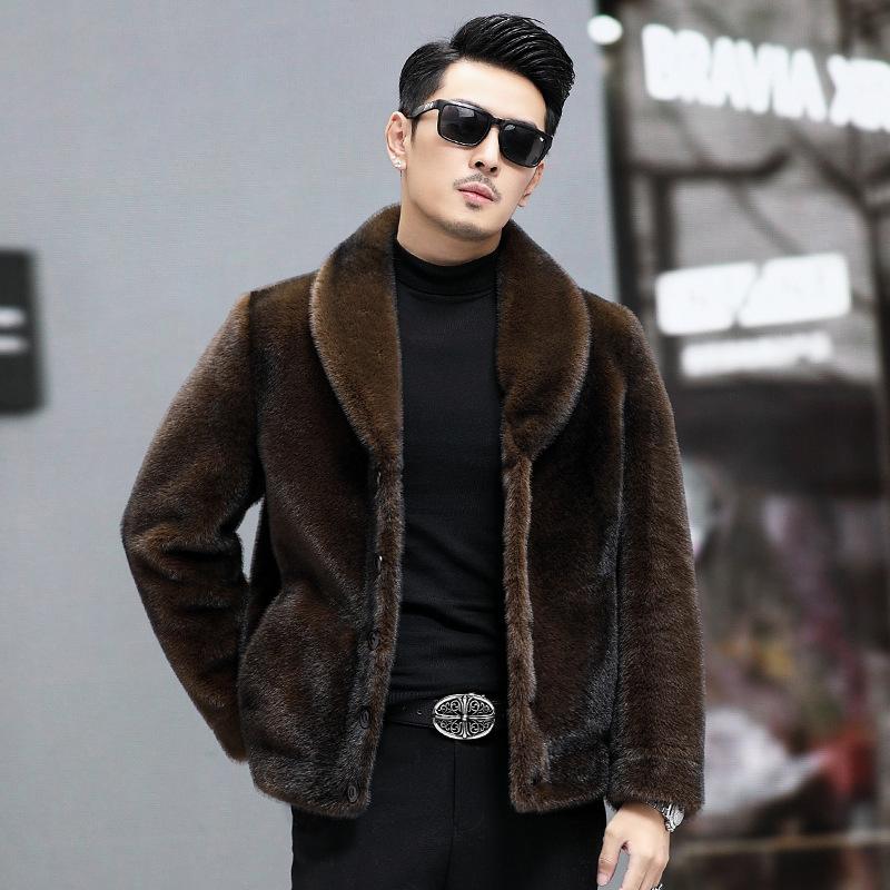 

Меховая шуба мужская из овчины с отворотом средней длины, двусторонняя, из овечьей шерсти, зима L