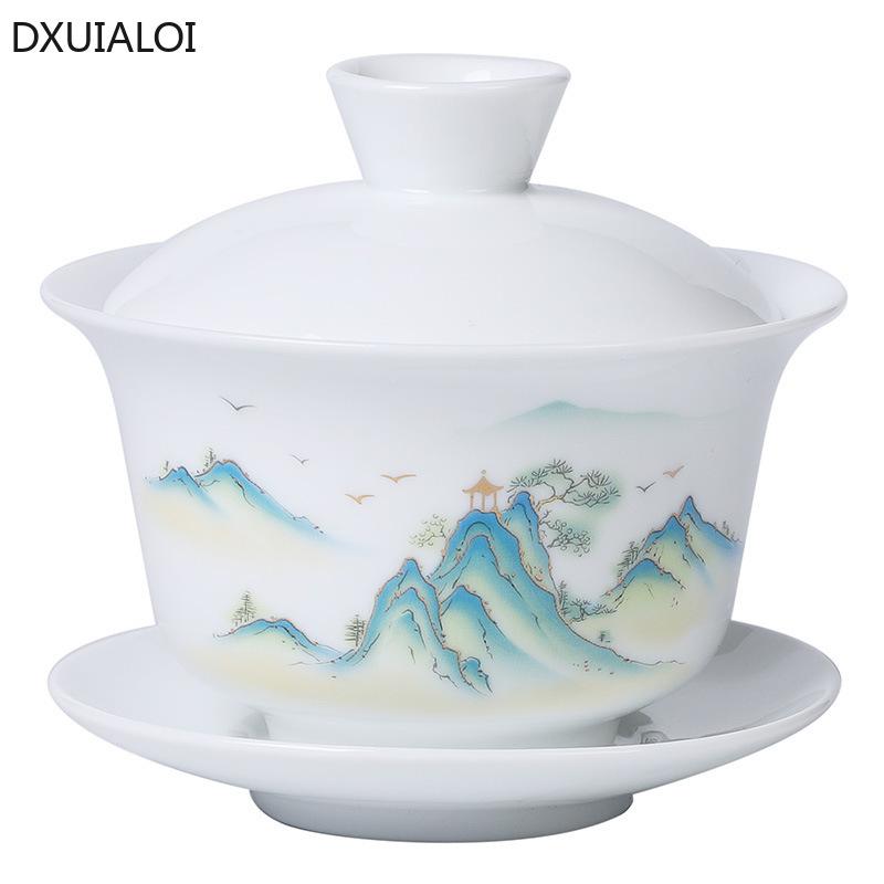 1pcs tea cup Ceramic tea bowl White porcelain large Sancai cover bowl teacup Kung Fu Tea High Quality Chinese style