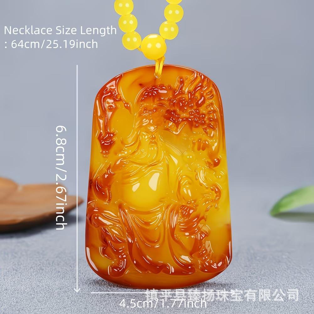 Natural Baltic Yellow Amber Guan Gong Pendant with Honey Wax Finish for Men and Women