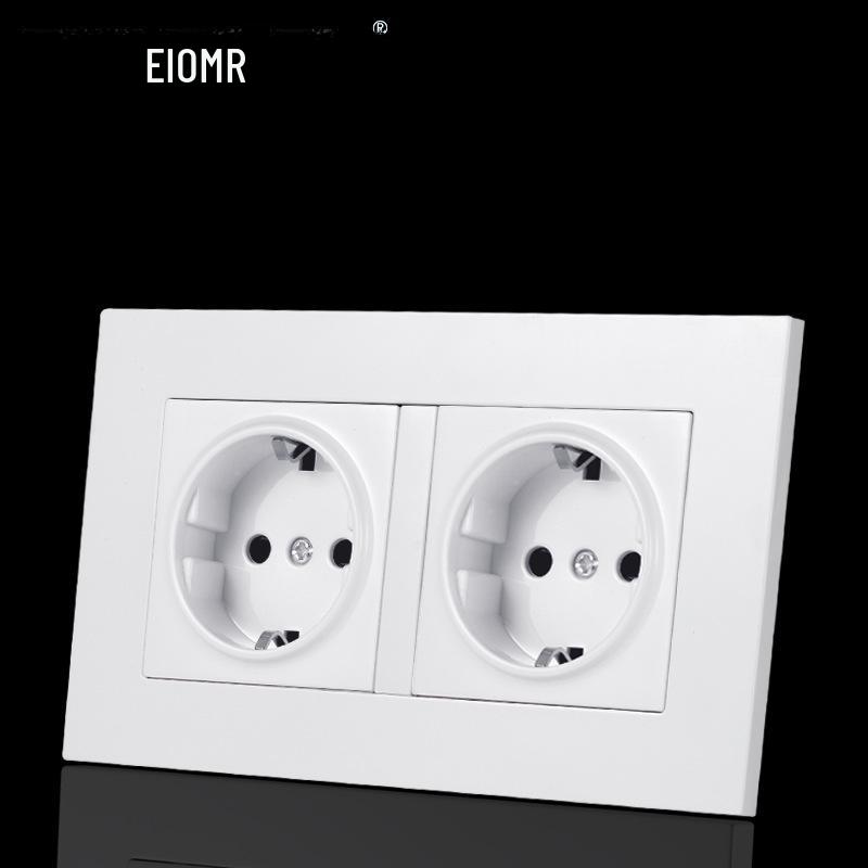 Curved White European Standard Socket Panel with Double USB & Type C, German Switch, Concealed Installation