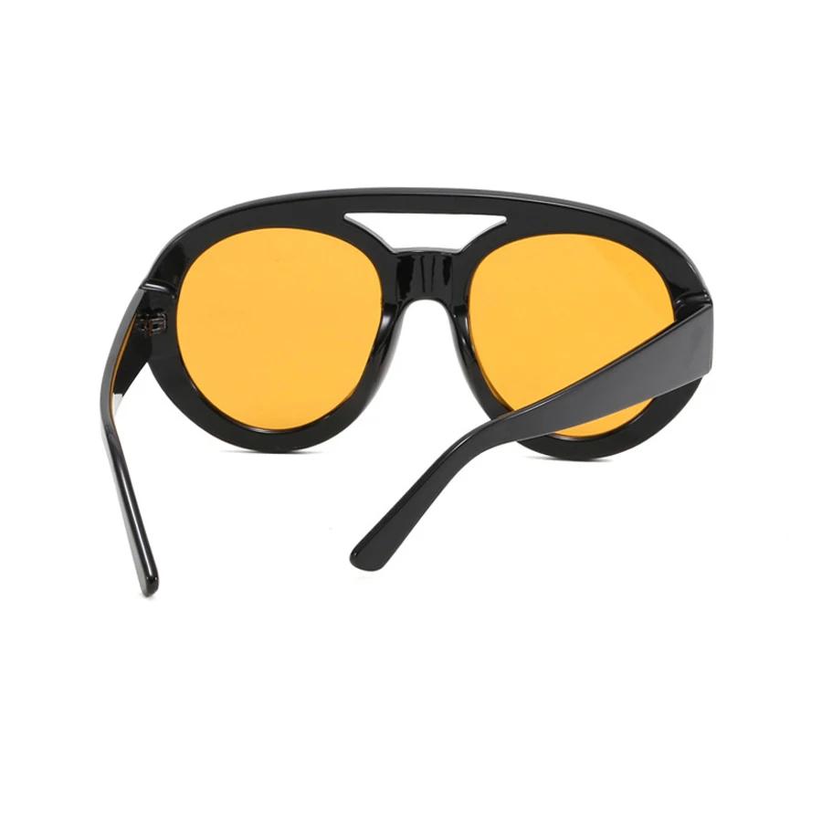Retro Double Bridge Large Round Sunglasses Women Fashion Oversized Sun Glasses Female Brand Designer Black Yellow Goggle Shades