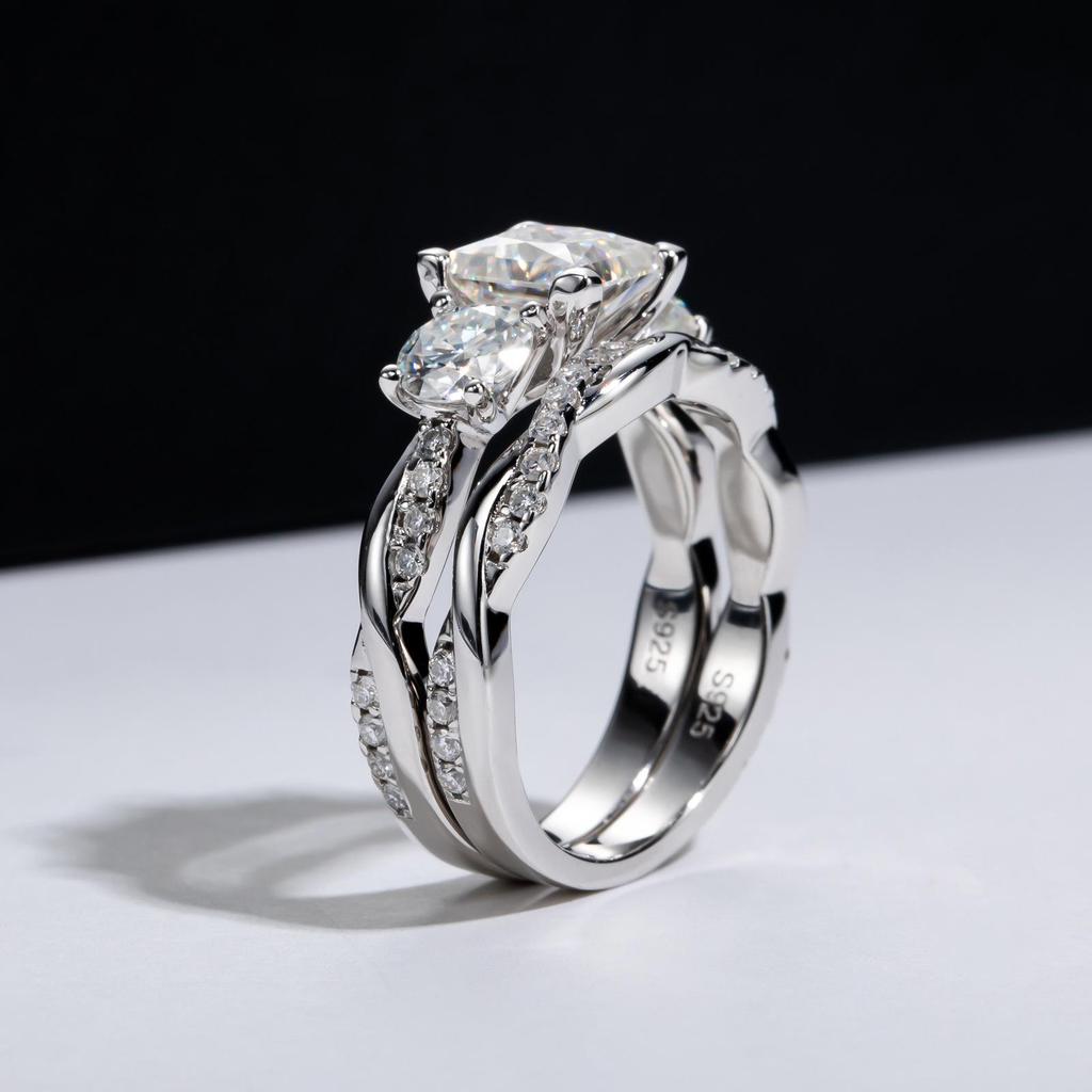 925 Silver Princess Cut Moissanite Ring with Twisted Arm and Four-Claw Setting - Light Luxury, High-End 18k Plated.