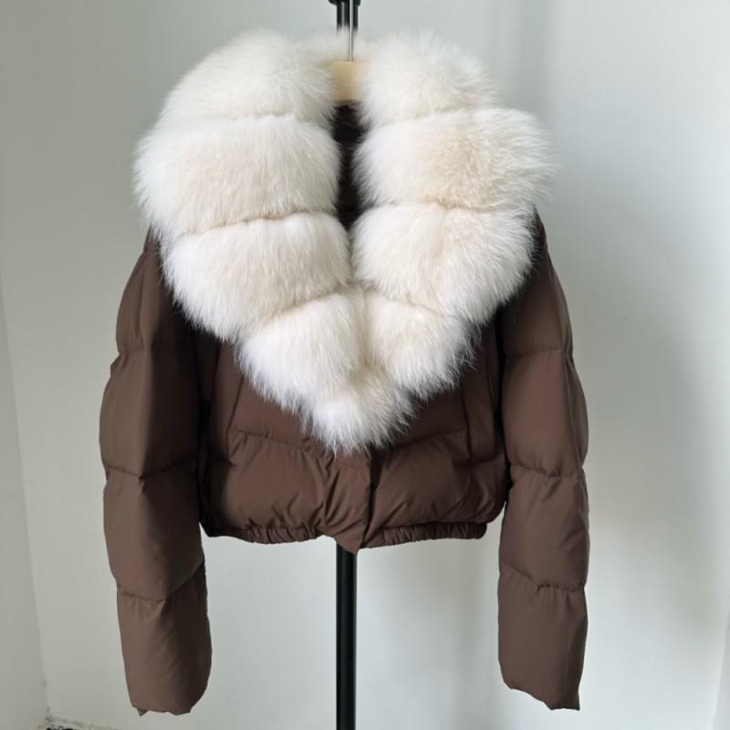 Womens Short Down Coat With Real Fox Fur Collar Lightweight Warm Winter Jacket Urban Commute Casual Wear