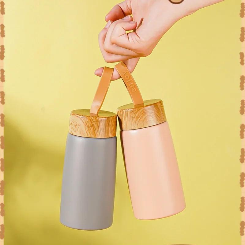280ML Wood Grain Stainless Steel Water Bottle Vacuum Flask Thermal Large-capacity Portable Cups Long-term Thermal Insulation Mug