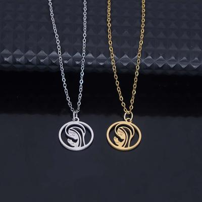 Trendy Stainless Steel Hollow Round Pendant Necklace for Women - Versatile Clavicle Chain Jewelry
