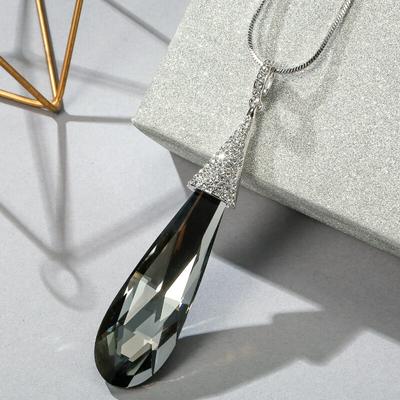 New Fashion Crystal Water Drop Pendant Long Necklace For Women Jewellery Dress Accessories Sweater Necklace All Match