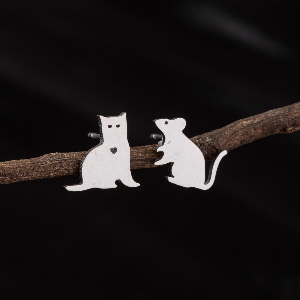 Stainless Steel Asymmetrical Tom and Jerry Women's Earrings
