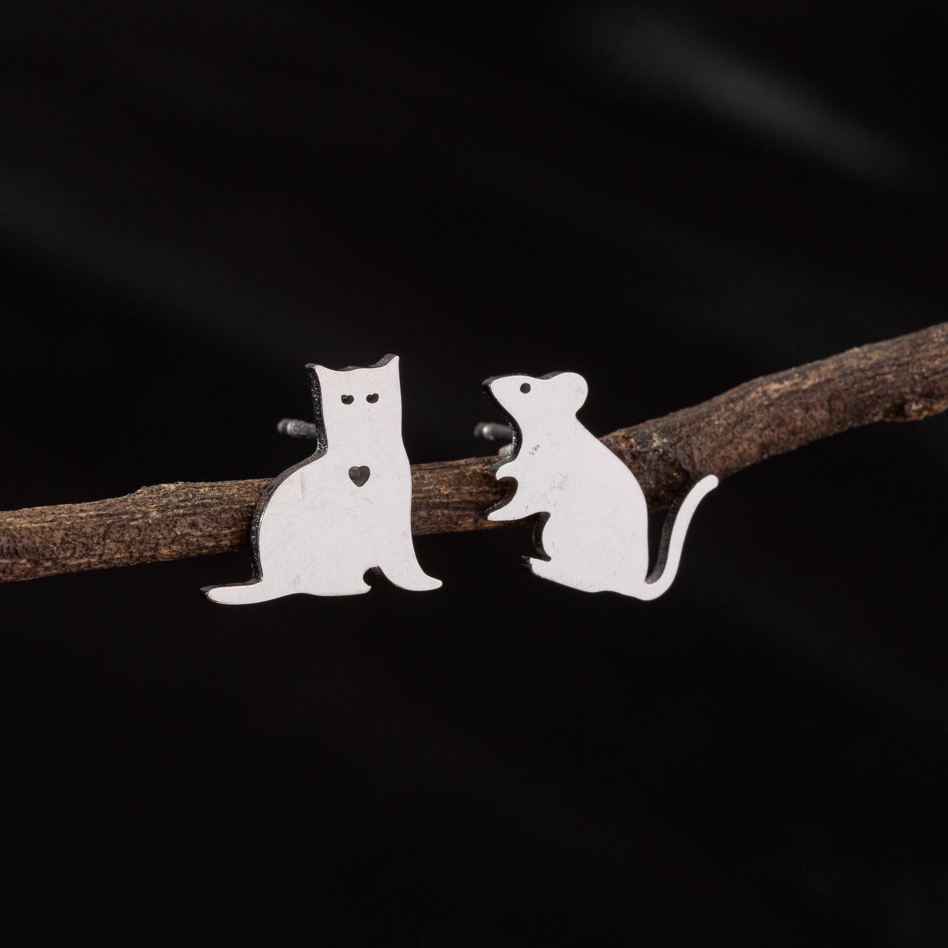 Stainless Steel Asymmetrical Tom and Jerry Women s Earrings