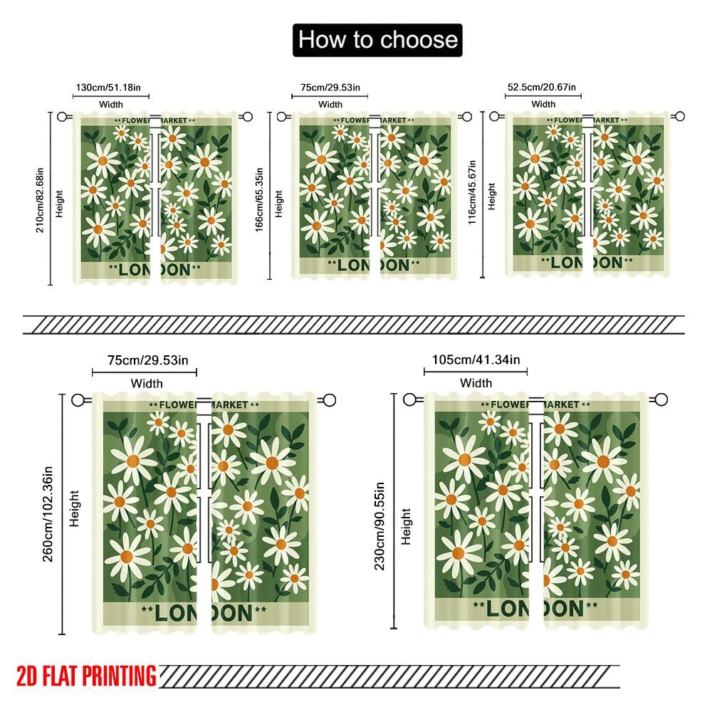 2pcs 2D flat printing Curtains Flower Market London Daisies Polyester Without Electricity 0 Perfect for Entryway Room Parties