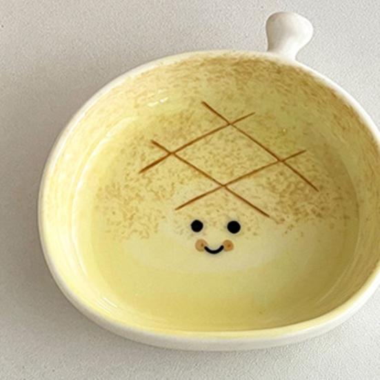 Ceramic Dipping Dish Cute Bread Shape Small Sauce Plate for Sushi Hot Pot Snacks Microwave Dishwasher Safe Snack Plate for Home Party Restaurant
