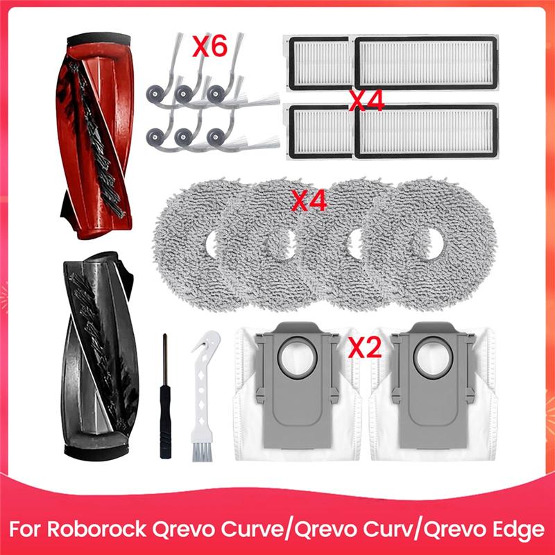 A03F-For Roborock Qrevo Curve/Qrevo Curv/Qrevo Edge Robot Vacuum Cleaner Main Side Brush Hepa Filter Mop Pads Dust Bags