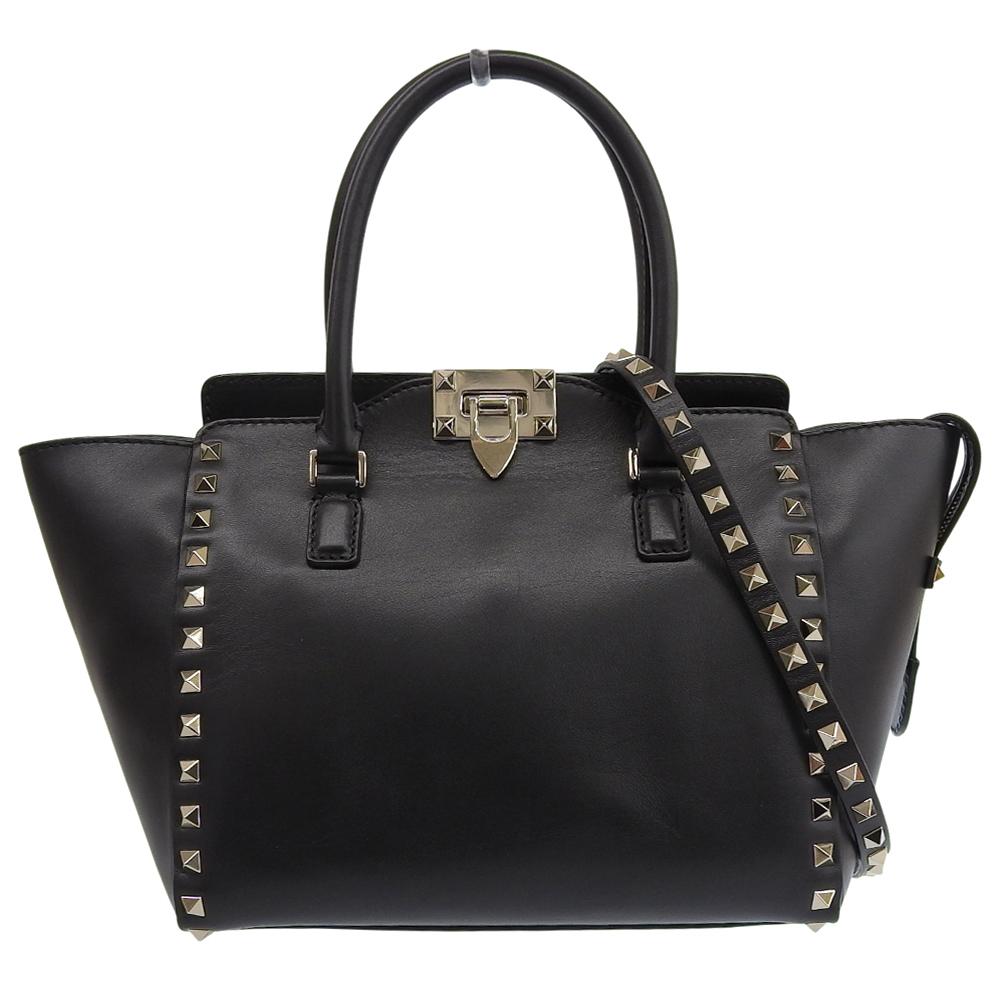 VALENTINO Excellent condition RockStuds leather 2-way handbag for women, black Handbag blackUsed