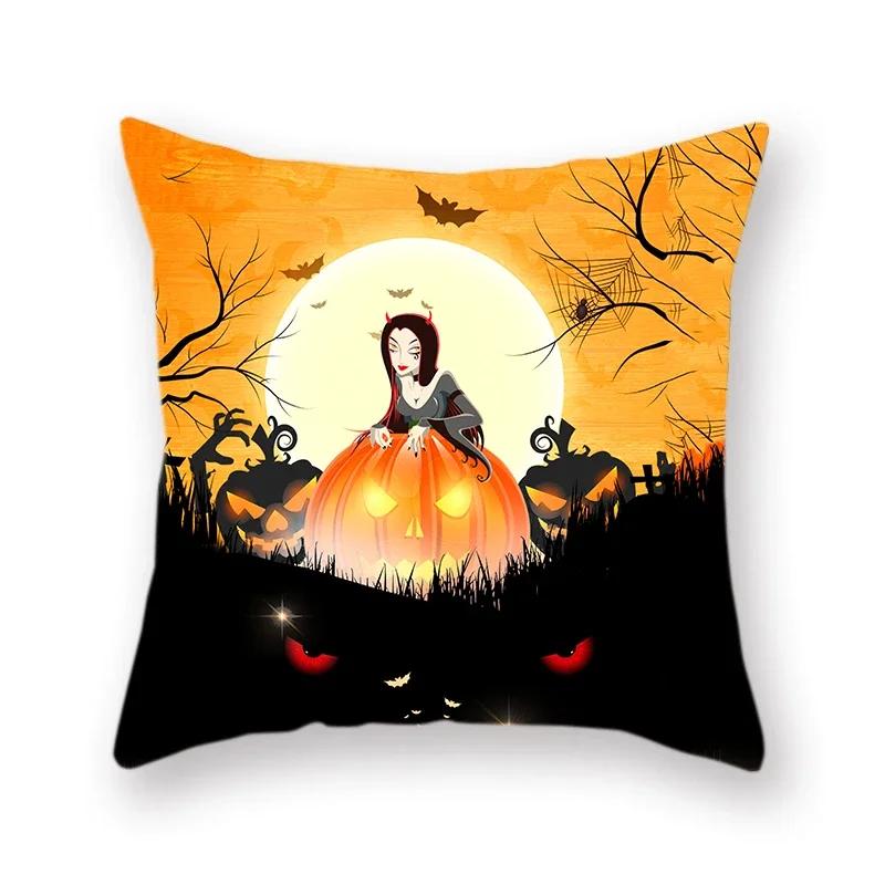 Halloween Carnival Pumpkin Black Cat Bat Print Polyester Pillowcase Sofa Square Decorative Cushion Cover 45X45Cm Fundas De Cojin