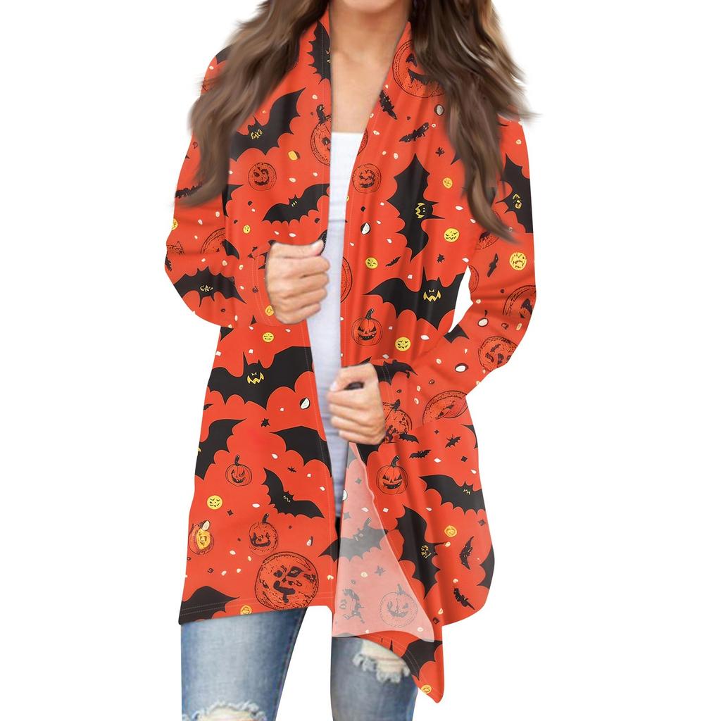 Women's Halloween Print Long Sleeve Front Cardigan Printed Top Lightweight Jacket