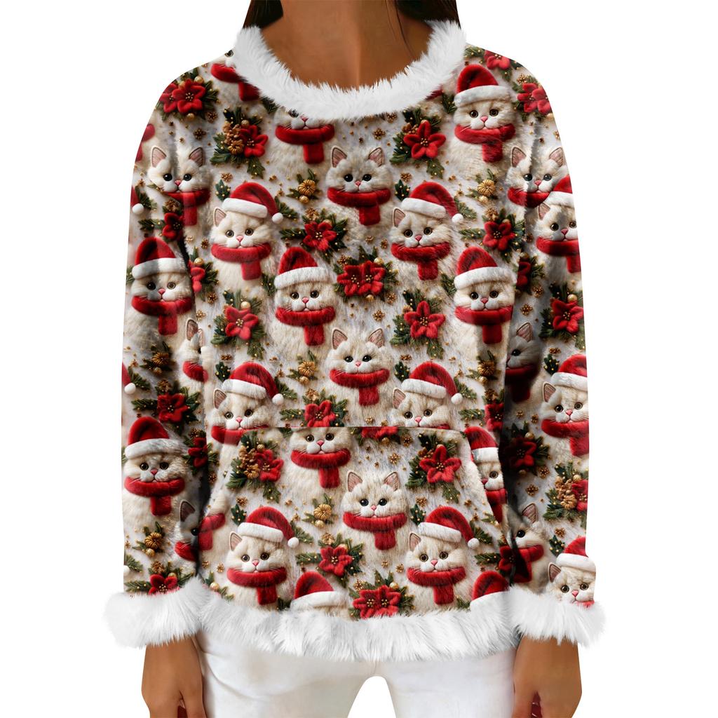 Women's Casual Fleece Sweatshirt  Long-Sleeve Round  Neck Casual Comfortable Loose-Fit Lightweight Women's Flannel Sweatshirt