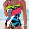 Women's Abstract Geometric Print Scoop Neck One-Piece Swimsuit