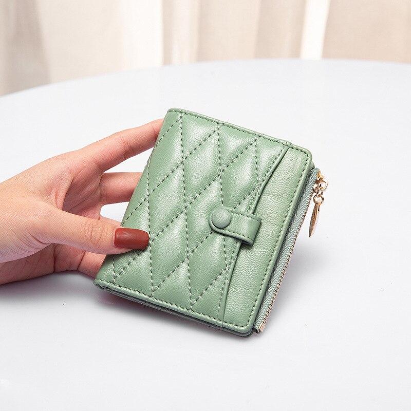 

Женский кошелек из натуральной кожи, компактный ромбовидный короткий чехол для карт из овчины, тонкий милый кошелек для монет, 2021 зелёный