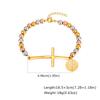 Stainless Steel Cross Curved Card Round Card Three-Color Beaded Gold Bracelet 2006
