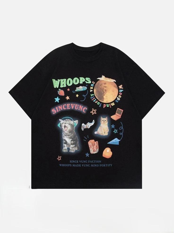 Funny Cat Space Collage Aesthetic Graphic T Shirt M