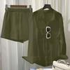 Spring and Summer Cross-border Linen Shirt Shorts Set Loose Large Size Sunscreen Cardigan Loose Large Size Two-piece Set Women