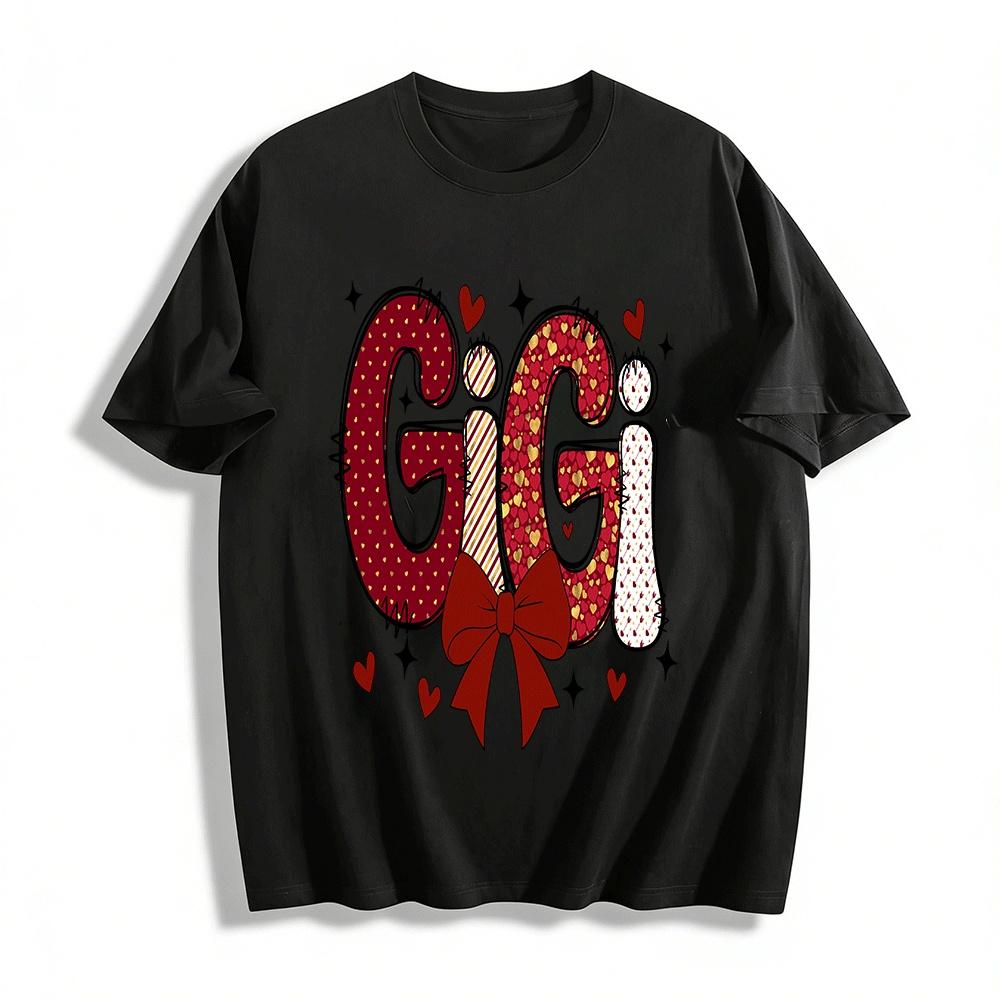 Heart Pattern GiGi Print Casual Top For Grandma Pure cotton T-shirt