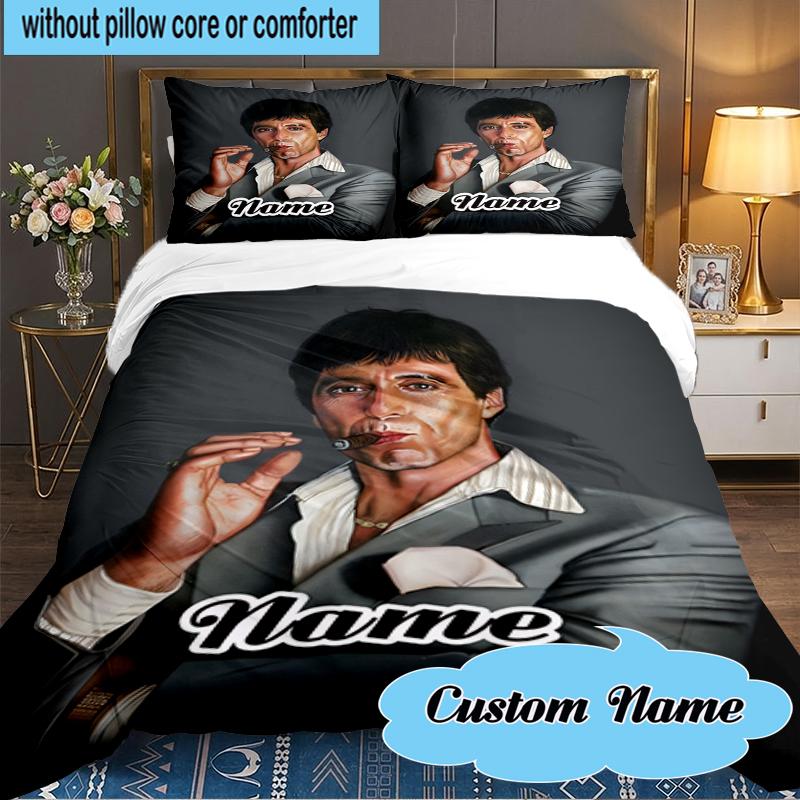 Custom Name Scarface Bedding Set 3pcs, Bedding Set Including 1pc Duvet Cover And 2pcs Pillowcases for Bedroom, Dormitory Gift