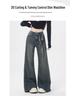 Damenjeans im amerikanischen Stil mit hohem Bund und Schlag - Lockere Passform, bodenlang, nicht anliegendes Hufeisendesign für den Herbst.
