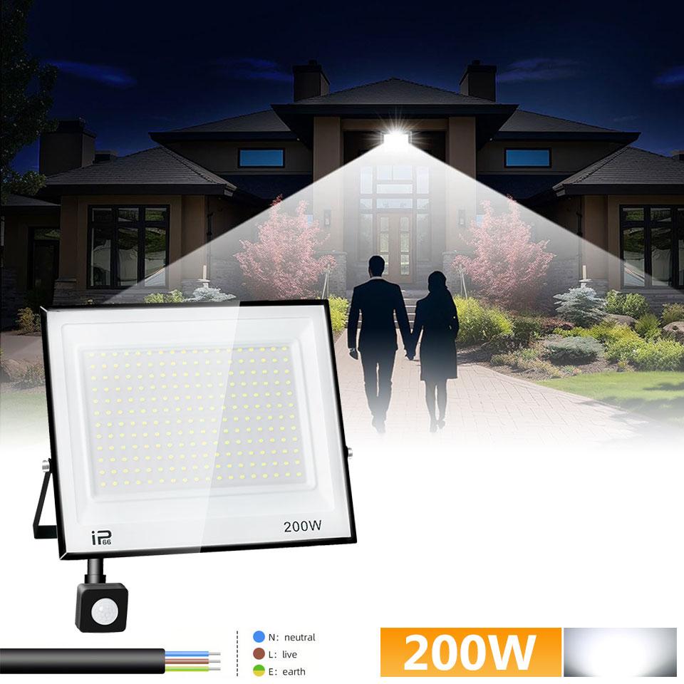 LED PIR Motion Sensor Floodlight Outdoor 20W 30W 50W 100W 150W 200W AC220V110V Waterproof Outdoor Projector Spotlight For Garden