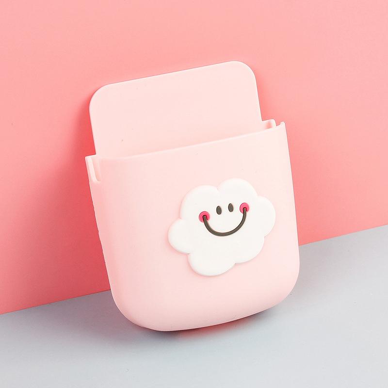 Cartoon Wall Mounted Organizer Storage Box Remote Control Mounted Mobile Phone Plug Holder Stand Wall Charging Multifunctio