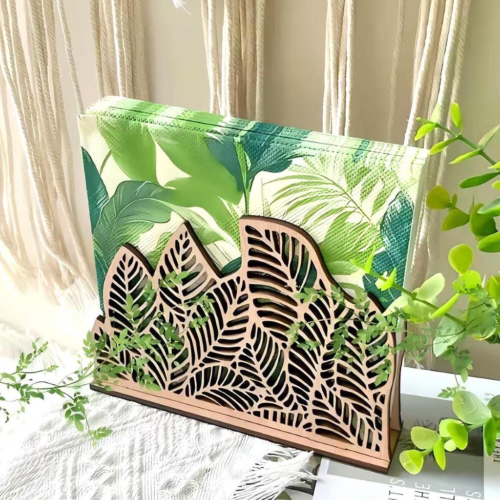 Wooden Floral Tissue Holder & Desktop Organizer