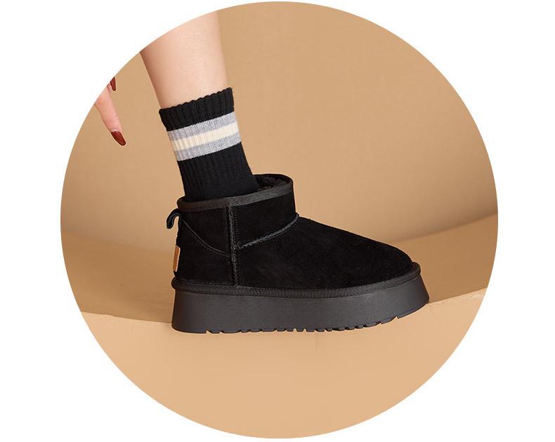 Women's Winter Suede Fleece-Lined Short Boots - Thick Sole, Warm, Fashionable, Casual, Trendy Cotton Boots.