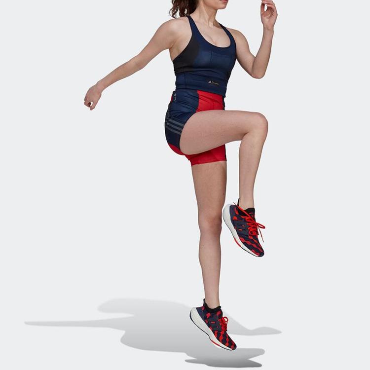 Adidas X Marimekko Collaboration Run Icons Bike Shorts Color Blocked Fitted Cycling Shorts Women shorts Crimson HH7321