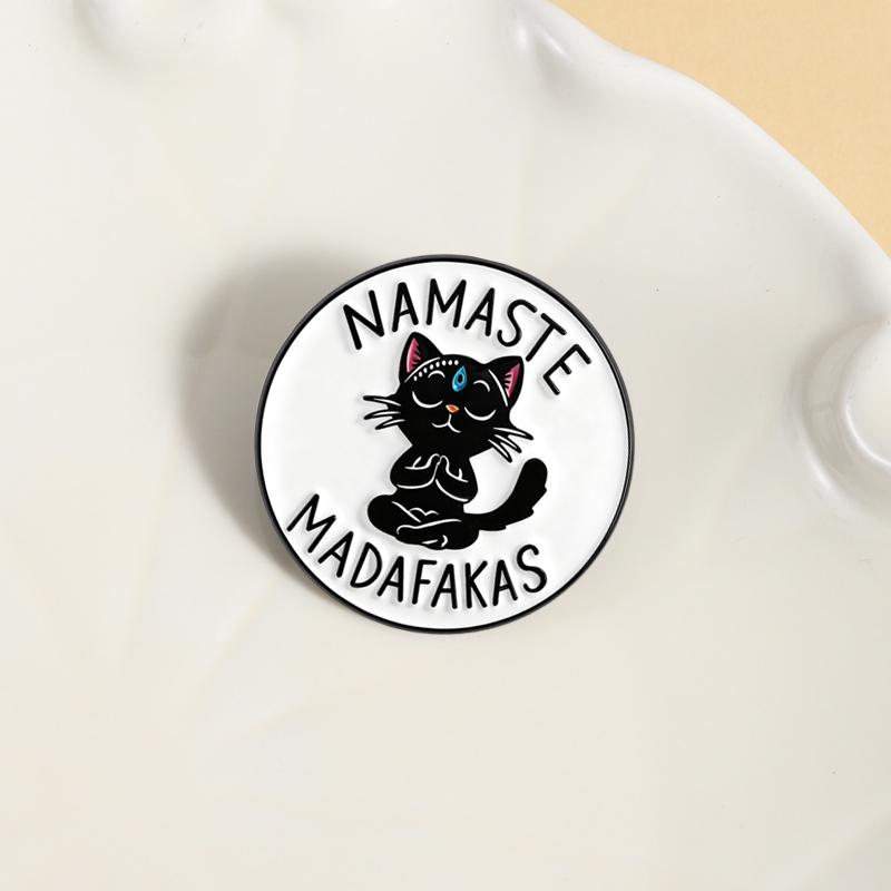 Namaste Madafakas Enamel Pins Yoga Black Cat Brooches Lapel Badges Cartoon Punk Kitten Animal Jewelry Gift for Friends