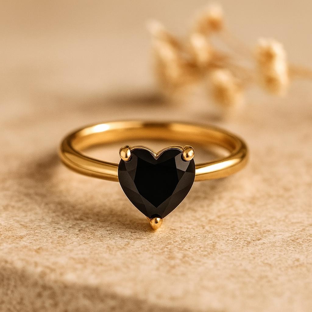 Heart Black Onyx Gold Plated Ring for Women – Bold Elegant Jewelry
