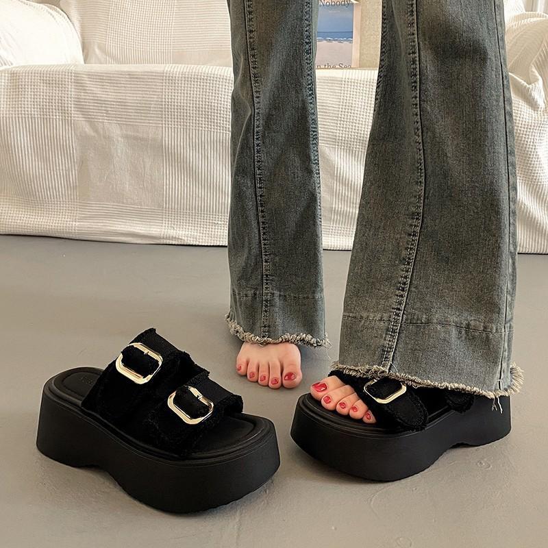 Platform muffin sandals women's 2025 new summer versatile height increase fashion denim slippers sports Roman sandals