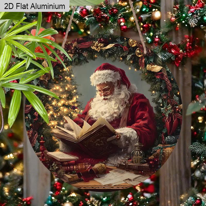 2D Flat Aluminium Christmas Sign with Santa Claus Pattern - Navidad Figurine Ornaments - Ideal for Front Door, Wall, Porch, Fence Decor - Ideal