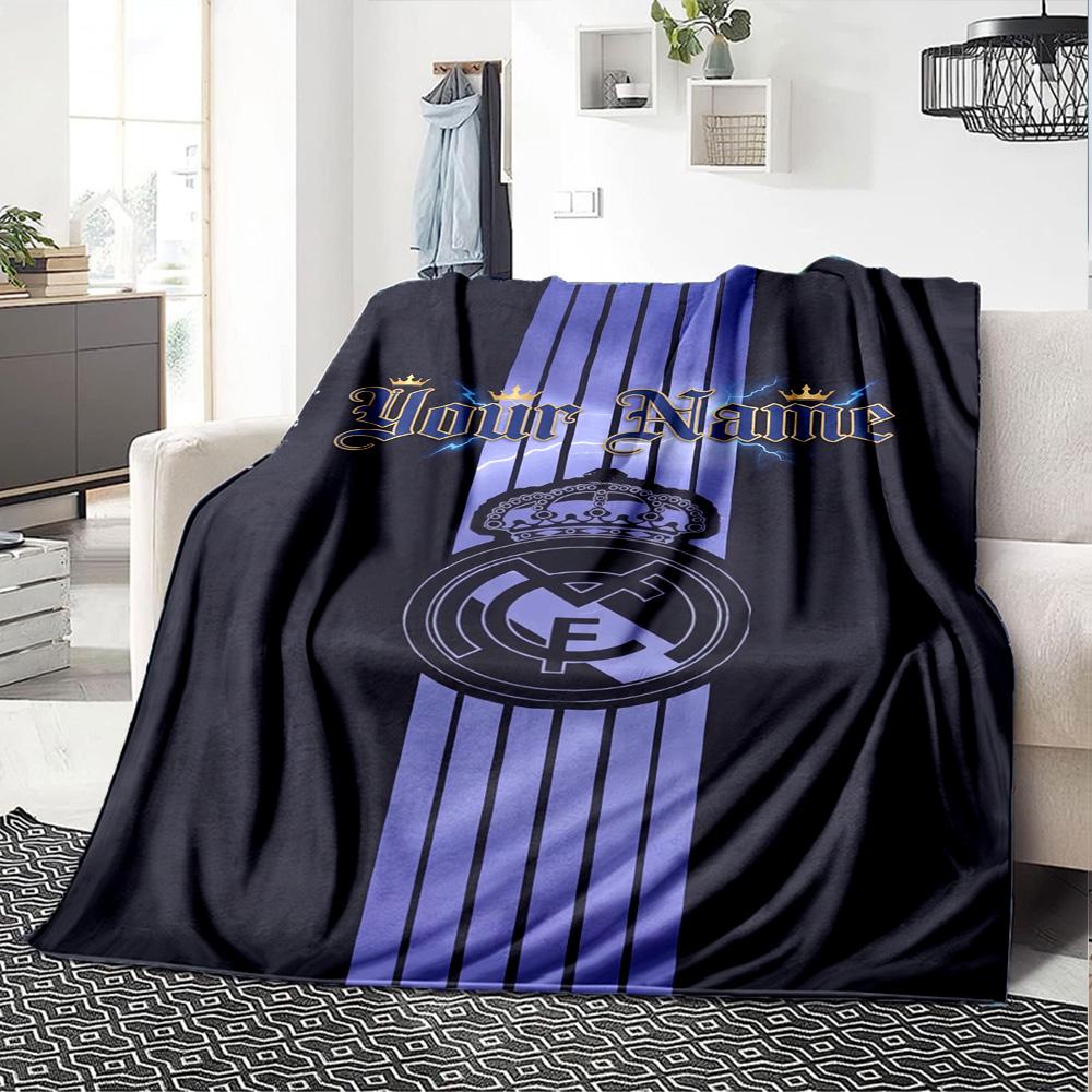 Real Madrid Club Customize Text Blanket Lightweight Customizable Blanket Ultra-Soft Perfect for Livingroom Living Room Seaside Office