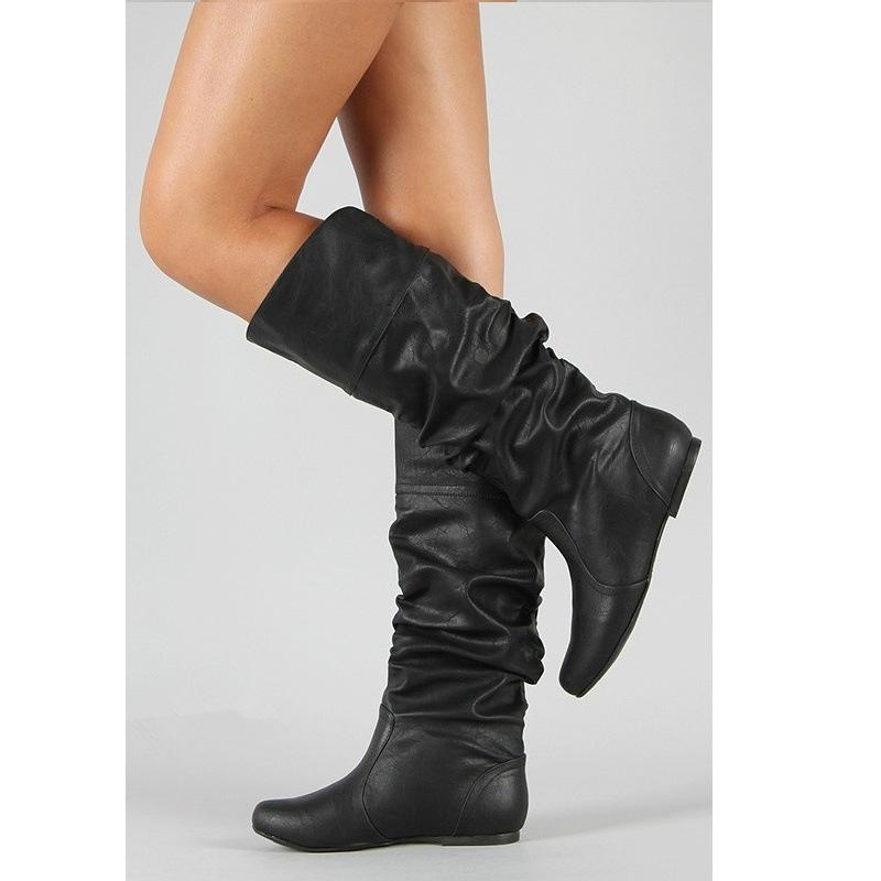 Herbst und Winter neue Europa und die Vereinigten Staaten Mode Falten Stiefel hohe runde Kopf einfarbig Martin Stiefel 39 schwarz